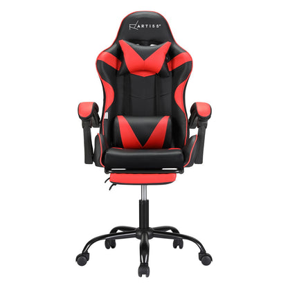 Artiss 2 Point Massage Gaming Office Chair Footrest Red-Furniture &gt; Bar Stools &amp; Chairs-PEROZ Accessories