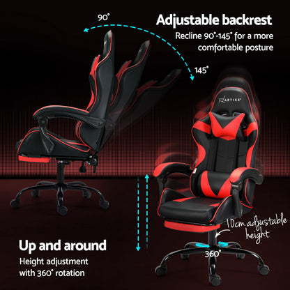 Artiss 2 Point Massage Gaming Office Chair Footrest Red-Furniture &gt; Bar Stools &amp; Chairs-PEROZ Accessories