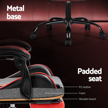 Artiss 2 Point Massage Gaming Office Chair Footrest Red-Furniture &gt; Bar Stools &amp; Chairs-PEROZ Accessories