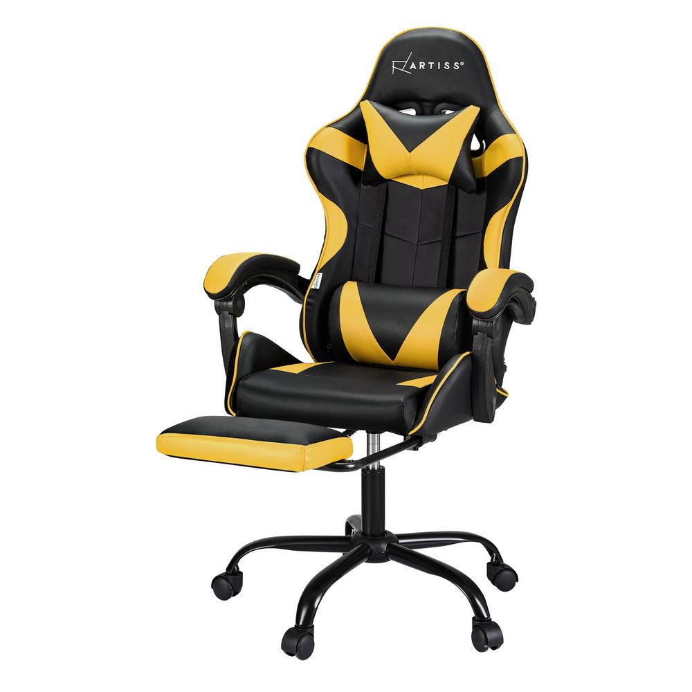 Artiss 2 Point Massage Gaming Office Chair Footrest Yellow-Furniture &gt; Bar Stools &amp; Chairs-PEROZ Accessories