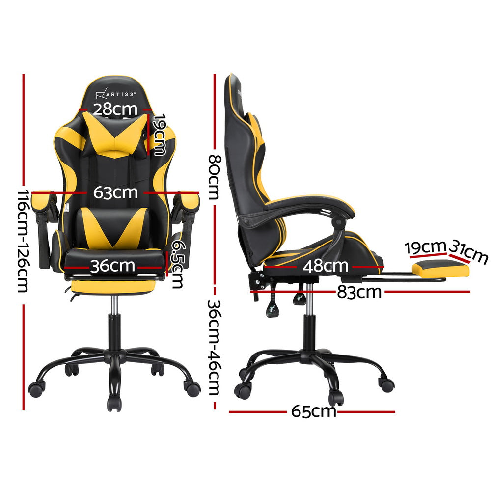 Artiss 2 Point Massage Gaming Office Chair Footrest Yellow-Furniture &gt; Bar Stools &amp; Chairs-PEROZ Accessories