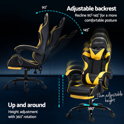 Artiss 2 Point Massage Gaming Office Chair Footrest Yellow-Furniture &gt; Bar Stools &amp; Chairs-PEROZ Accessories