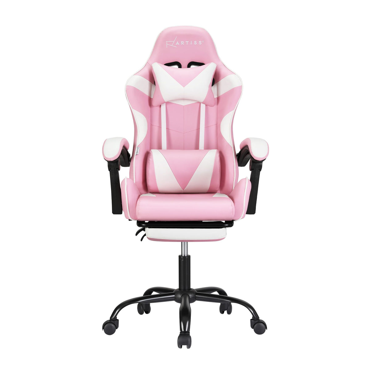 Artiss 2 Point Massage Gaming Office Chair Footrest Pink-Furniture > Bar Stools &amp; Chairs-PEROZ Accessories