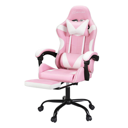 Artiss 2 Point Massage Gaming Office Chair Footrest Pink-Furniture &gt; Bar Stools &amp; Chairs-PEROZ Accessories