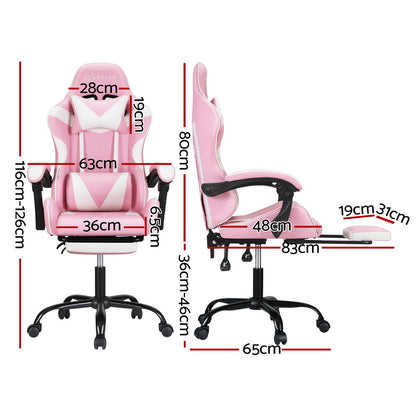 Artiss 2 Point Massage Gaming Office Chair Footrest Pink-Furniture &gt; Bar Stools &amp; Chairs-PEROZ Accessories