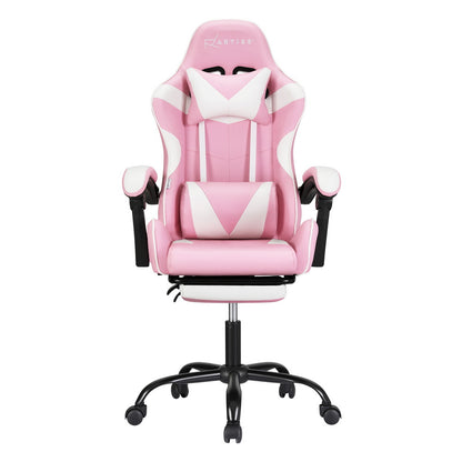 Artiss 2 Point Massage Gaming Office Chair Footrest Pink-Furniture &gt; Bar Stools &amp; Chairs-PEROZ Accessories