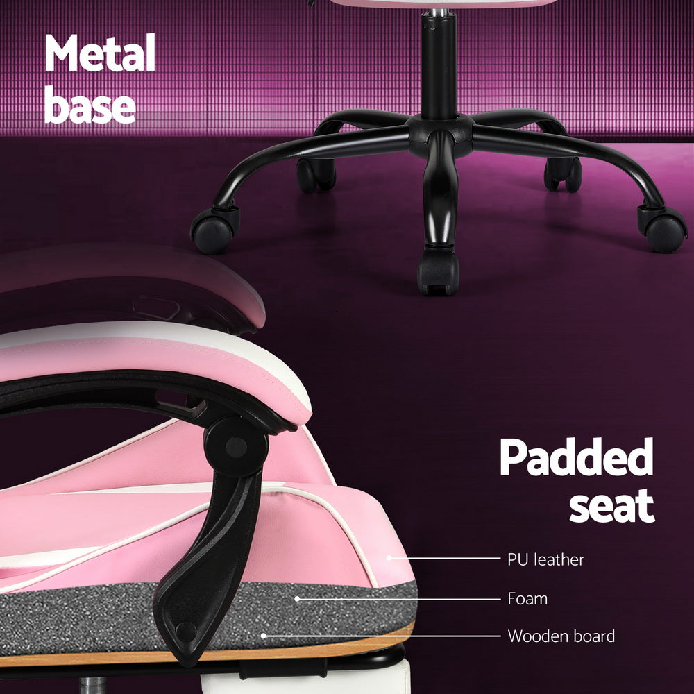 Artiss 2 Point Massage Gaming Office Chair Footrest Pink-Furniture &gt; Bar Stools &amp; Chairs-PEROZ Accessories