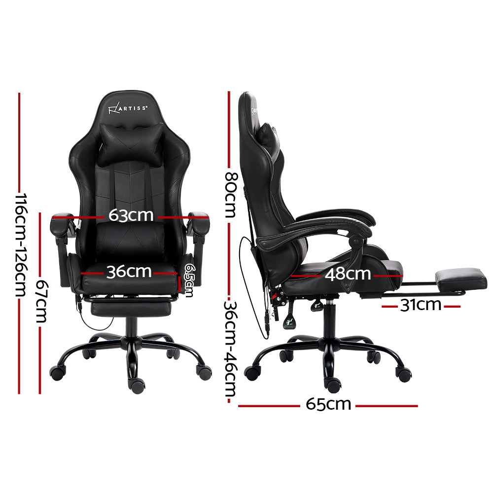 Artiss 6 Point Massage Gaming Office Chair Footrest Black-Furniture &gt; Office-PEROZ Accessories