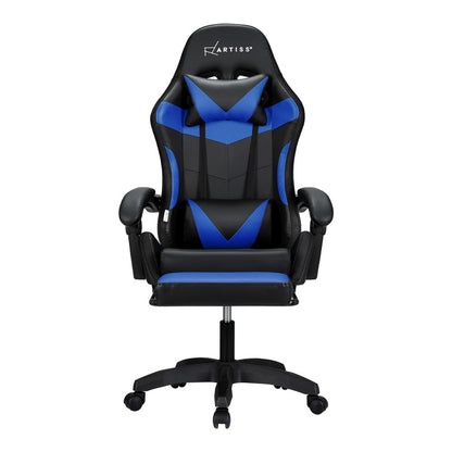 Artiss 6 Point Massage Gaming Office Chair 7 LED Footrest Blue-Furniture &gt; Bar Stools &amp; Chairs-PEROZ Accessories