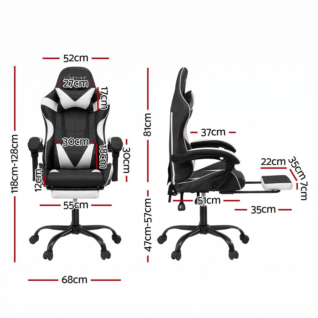 Artiss Ergonomic Gaming Office Chair with 2 Point Message Black-Furniture > Office > Office &amp; Desk Chairs-PEROZ Accessories