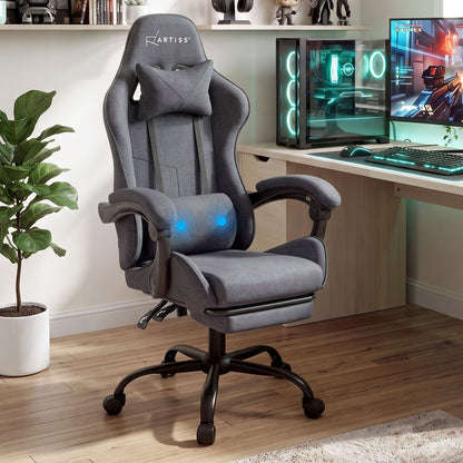 Artiss Gaming Office Chair Fabric Ergonomic with 2 Point Message Grey-Furniture > Office > Office &amp; Desk Chairs-PEROZ Accessories