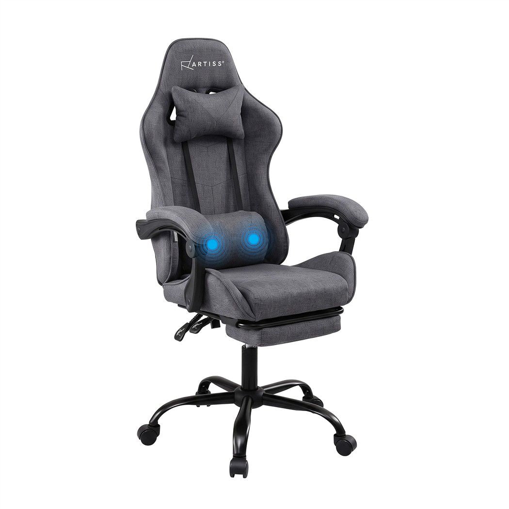 Artiss Gaming Office Chair Fabric Ergonomic with 2 Point Message Grey-Furniture > Office > Office &amp; Desk Chairs-PEROZ Accessories