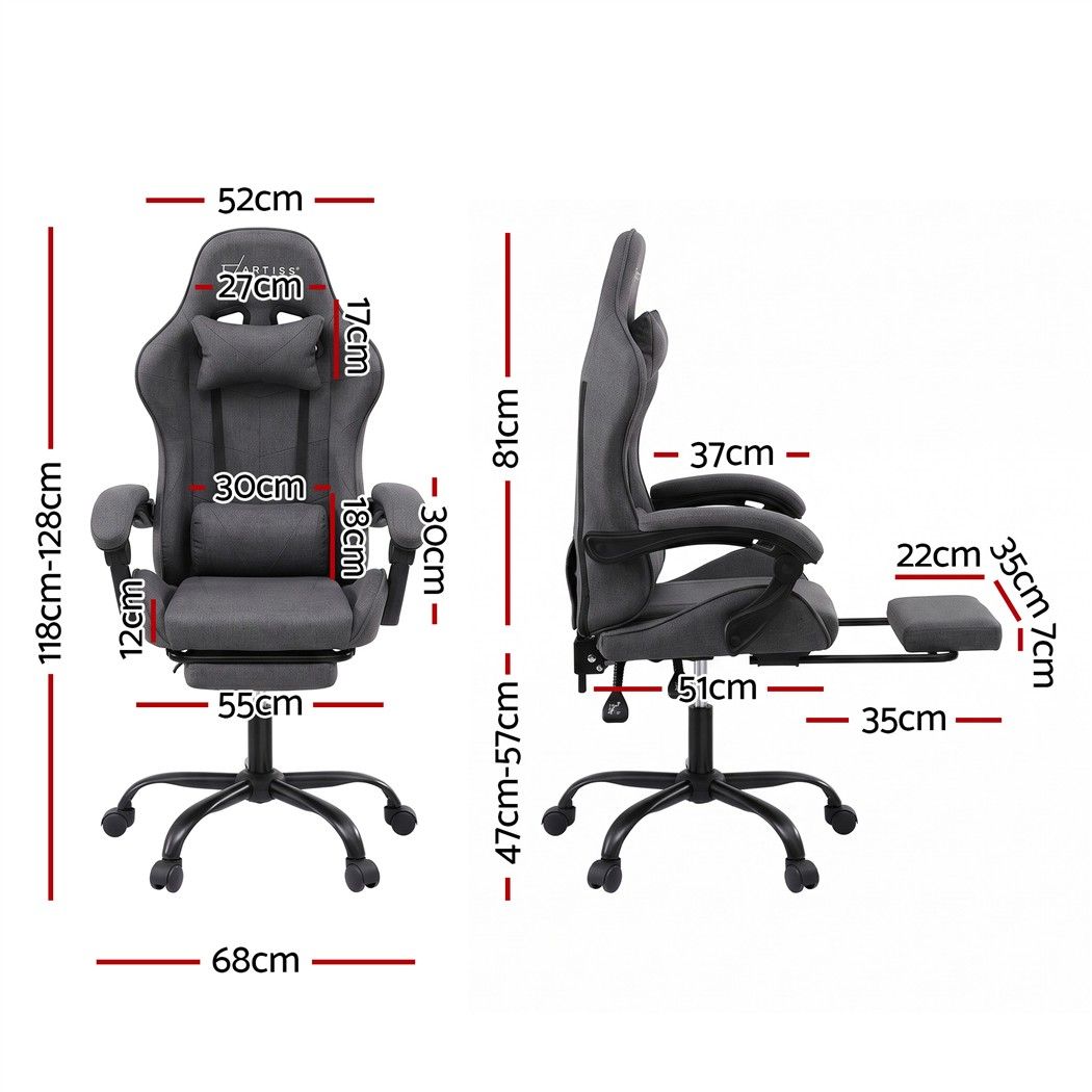 Artiss Gaming Office Chair Fabric Ergonomic with 2 Point Message Grey-Furniture > Office > Office &amp; Desk Chairs-PEROZ Accessories