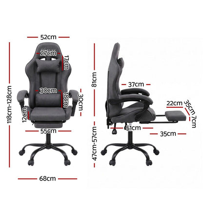 Artiss Gaming Office Chair Fabric Ergonomic with 2 Point Message Grey-Furniture > Office > Office &amp; Desk Chairs-PEROZ Accessories
