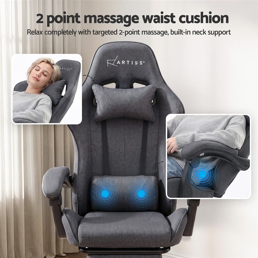 Artiss Gaming Office Chair Fabric Ergonomic with 2 Point Message Grey-Furniture > Office > Office &amp; Desk Chairs-PEROZ Accessories