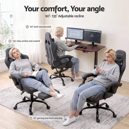 Artiss Gaming Office Chair Fabric Ergonomic with 2 Point Message Grey-Furniture > Office > Office &amp; Desk Chairs-PEROZ Accessories