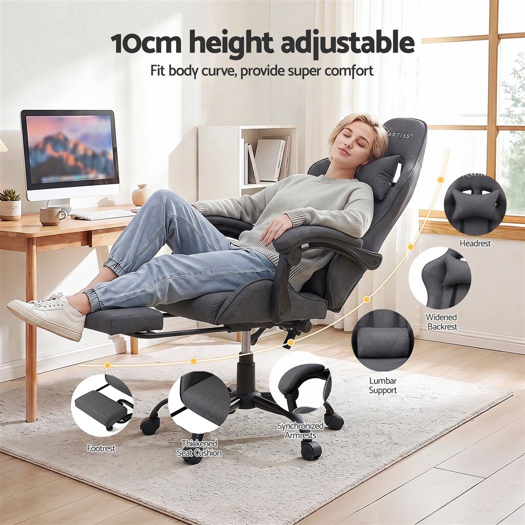 Artiss Gaming Office Chair Fabric Ergonomic with 2 Point Message Grey-Furniture > Office > Office &amp; Desk Chairs-PEROZ Accessories