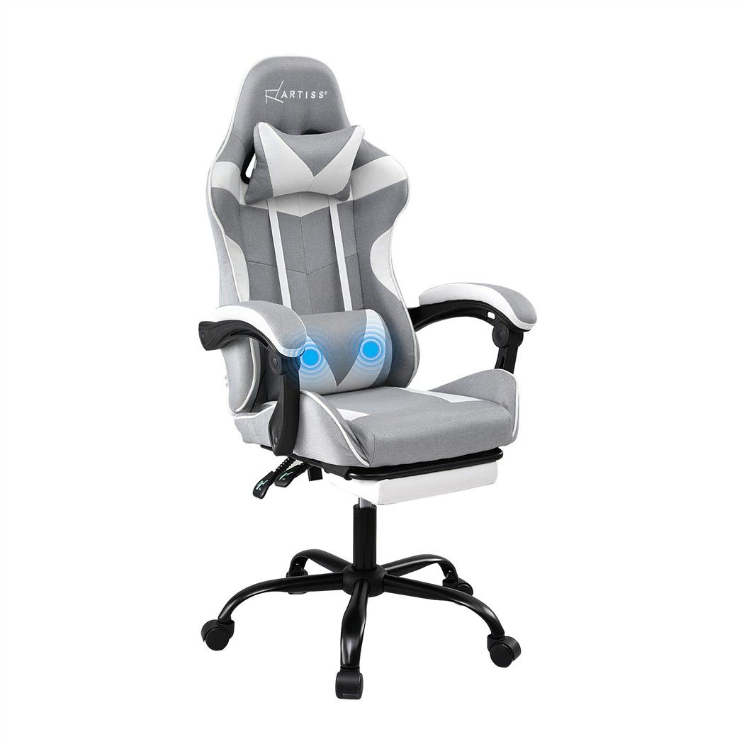 Artiss Gaming Office Chair Fabric Ergonomic with 2 Point Message Light Grey-Furniture > Office > Office &amp; Desk Chairs-PEROZ Accessories