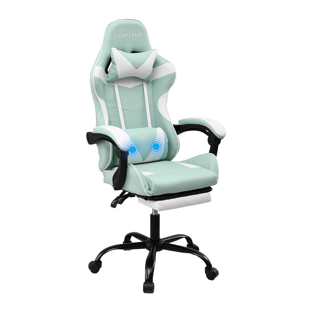 Artiss Ergonomic Gaming Office Chair with 2 Point Message Mint Green-Furniture > Office > Office &amp; Desk Chairs-PEROZ Accessories