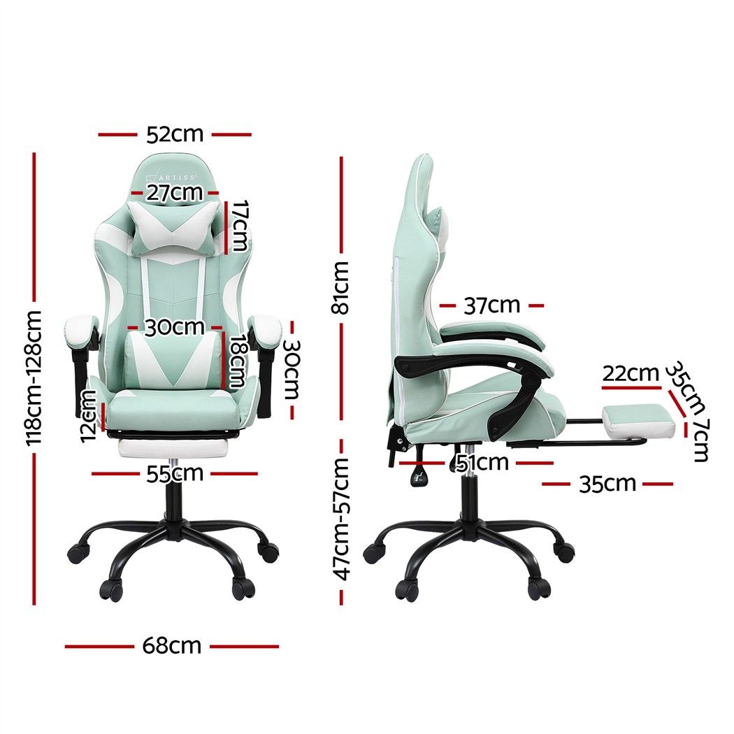 Artiss Ergonomic Gaming Office Chair with 2 Point Message Mint Green-Furniture > Office > Office &amp; Desk Chairs-PEROZ Accessories