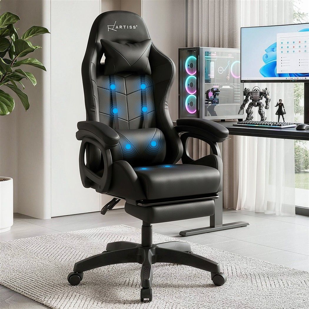 Artiss Gaming Office Chair with 8 Point Message Reline Ergonomic Black