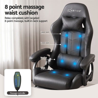 Artiss Gaming Office Chair with 8 Point Message Reline Ergonomic Black