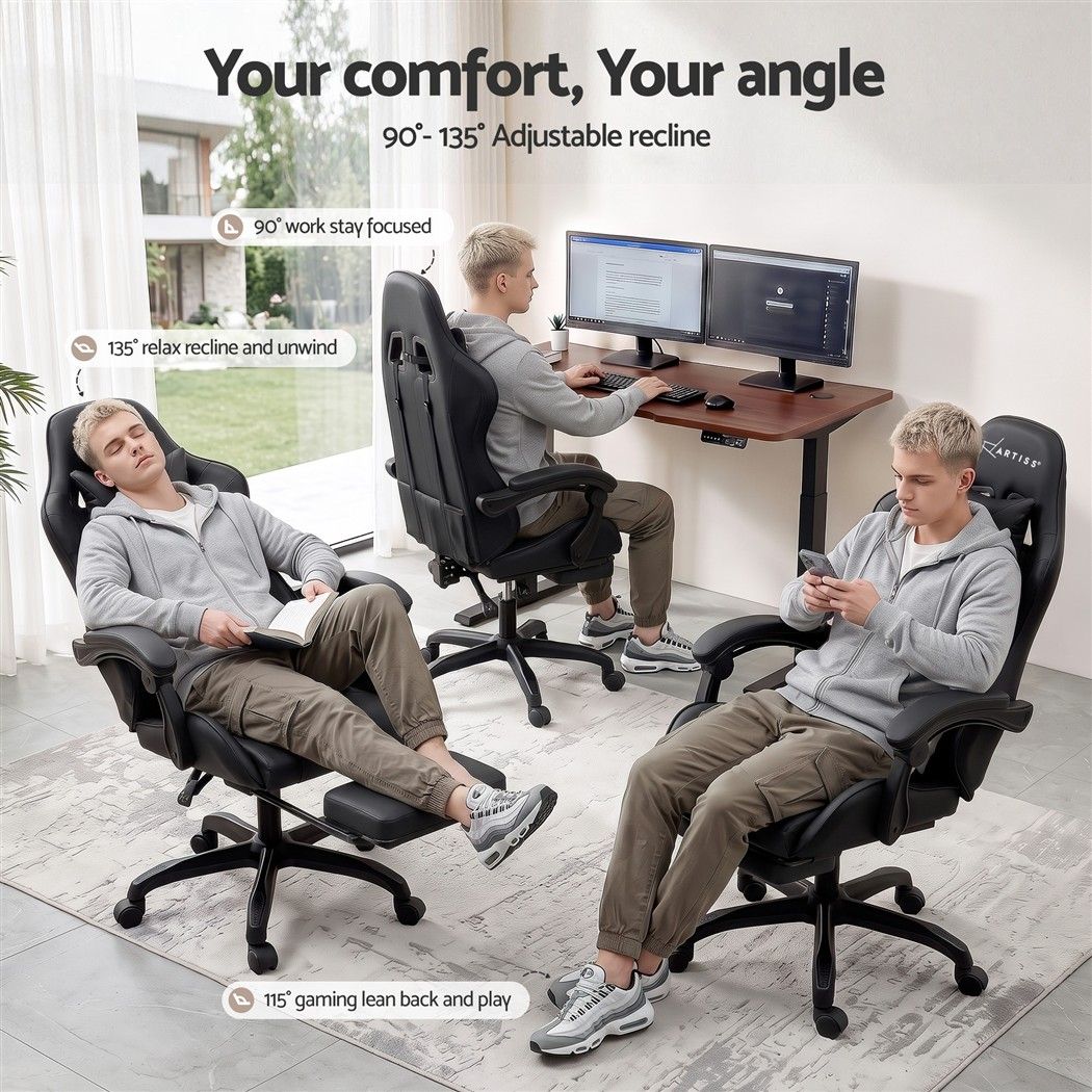 Artiss Gaming Office Chair with 8 Point Message Reline Ergonomic Black