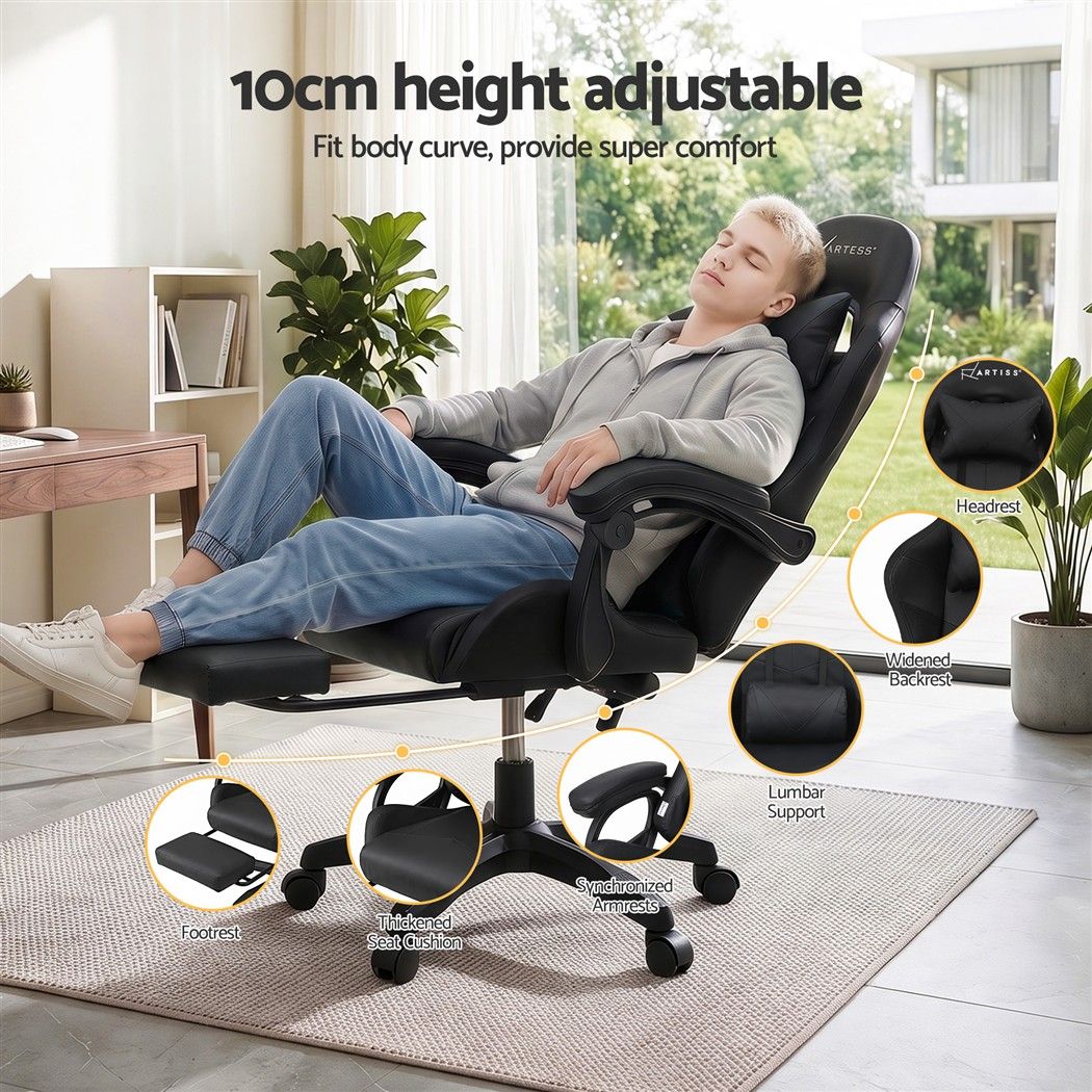 Artiss Gaming Office Chair with 8 Point Message Reline Ergonomic Black