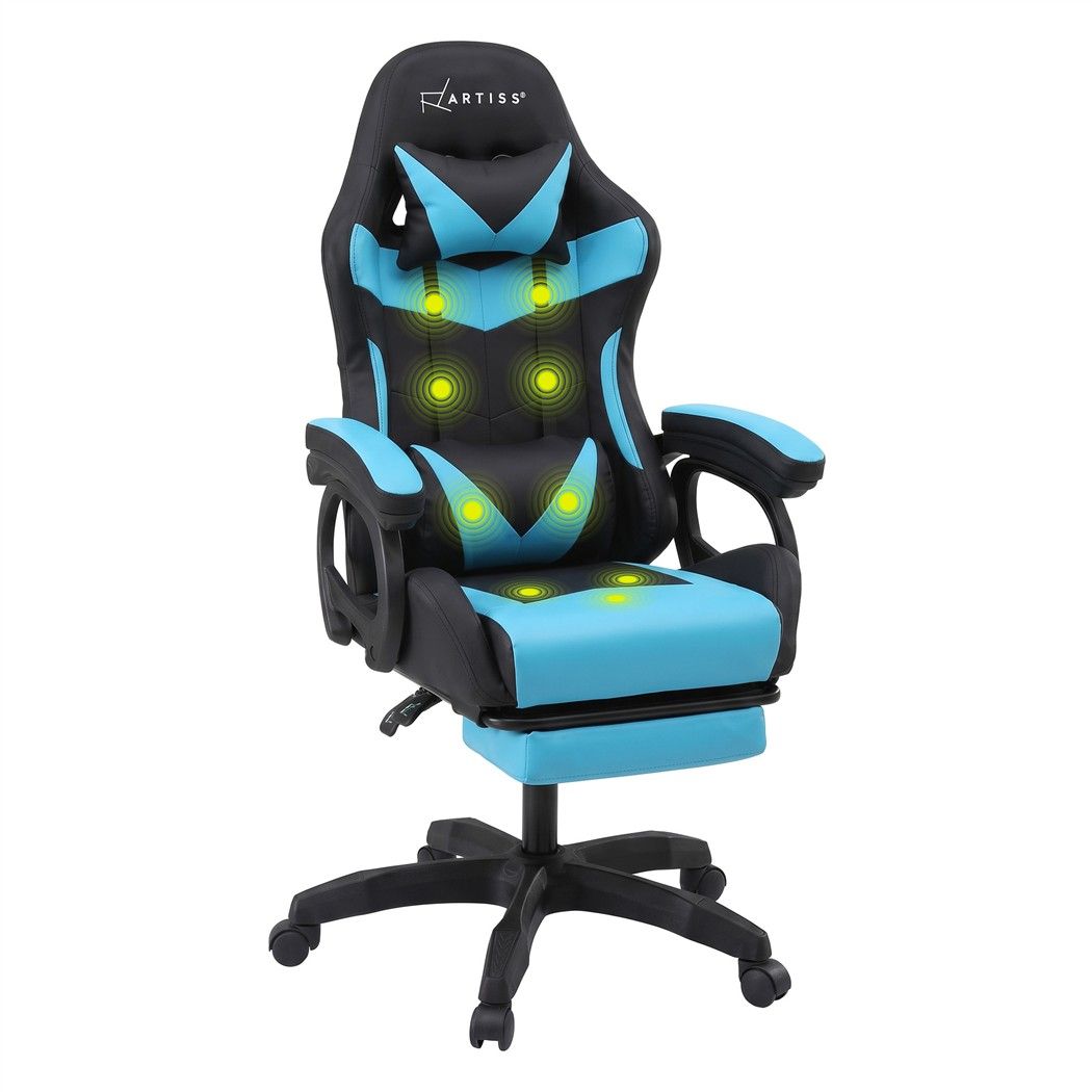 Artiss Gaming Office Chair with 8 Point Message Reline Ergonomic Blue-Furniture > Office > Office &amp; Desk Chairs-PEROZ Accessories