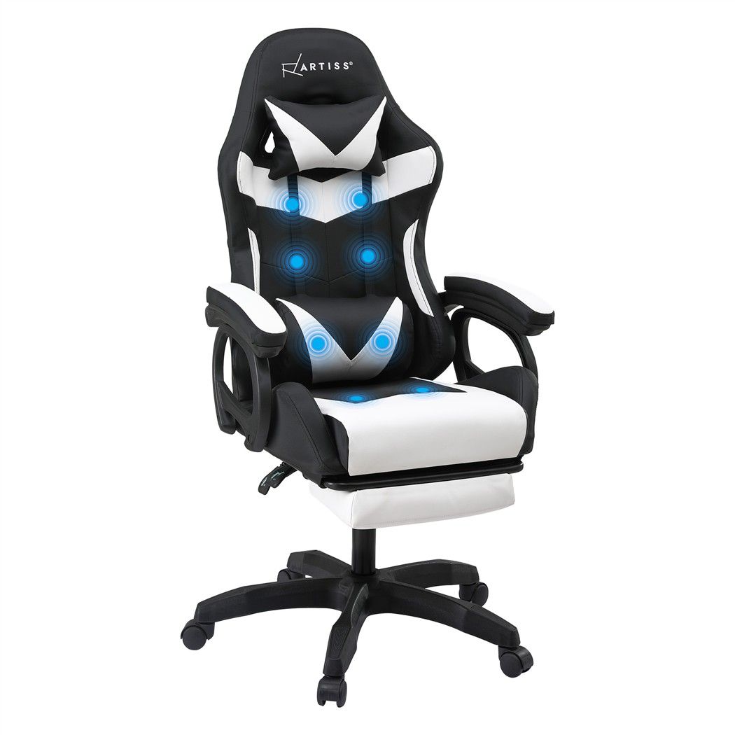 Artiss Gaming Office Chair with 8 Point Message Reline Ergonomic White-Furniture > Office > Office &amp; Desk Chairs-PEROZ Accessories