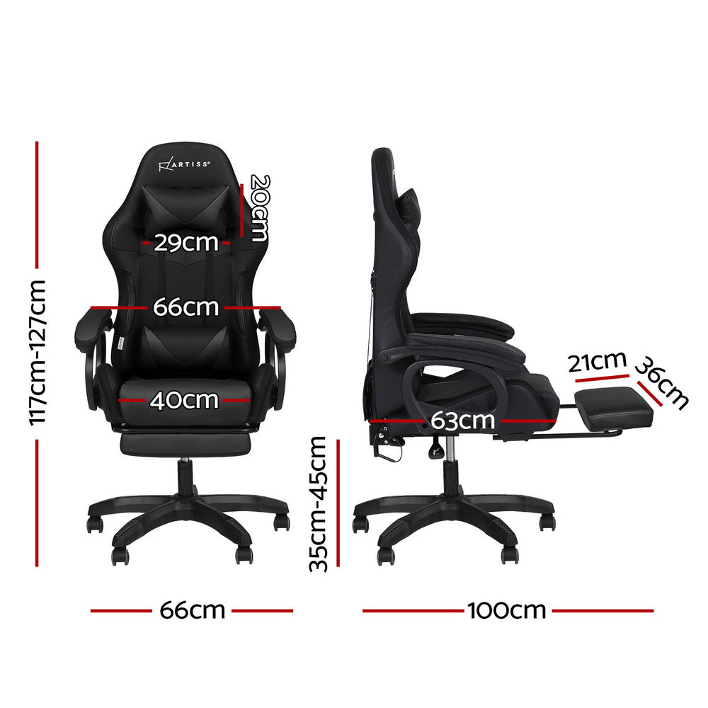 Artiss Gaming Office Chair 12 RGB LED Massage Computer Work Seat Footrest Black-Furniture &gt; Office &gt; Office &amp; Desk Chairs-PEROZ Accessories