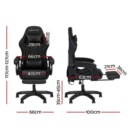 Artiss Gaming Office Chair 12 RGB LED Massage Computer Work Seat Footrest Black-Furniture &gt; Office &gt; Office &amp; Desk Chairs-PEROZ Accessories