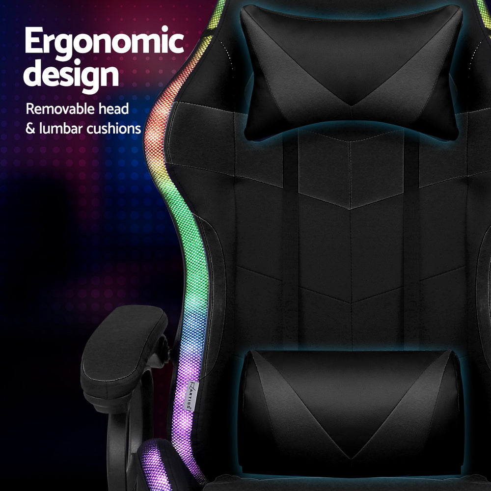 Artiss Gaming Office Chair 12 RGB LED Massage Computer Work Seat Footrest Black-Furniture &gt; Office &gt; Office &amp; Desk Chairs-PEROZ Accessories