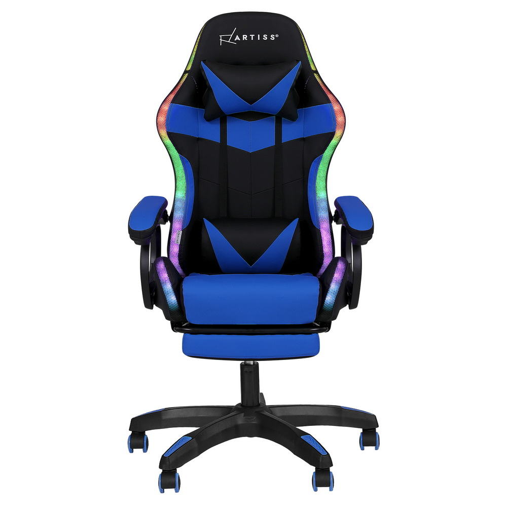 Artiss Gaming Office Chair 12 RGB LED Massage Computer Work Seat Footrest Blue-Furniture &gt; Office &gt; Office &amp; Desk Chairs-PEROZ Accessories