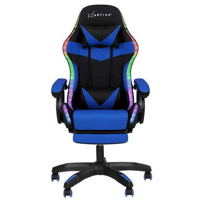Artiss Gaming Office Chair 12 RGB LED Massage Computer Work Seat Footrest Blue-Furniture &gt; Office &gt; Office &amp; Desk Chairs-PEROZ Accessories