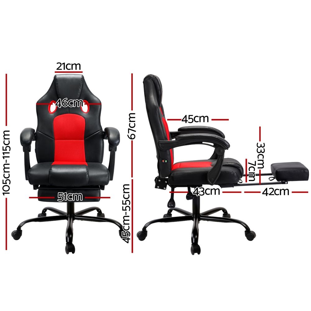 Artiss 2 Point Massage Gaming Office Chair PU Leather Red-Furniture > Office-PEROZ Accessories