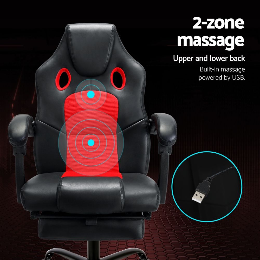 Artiss 2 Point Massage Gaming Office Chair PU Leather Red-Furniture > Office-PEROZ Accessories