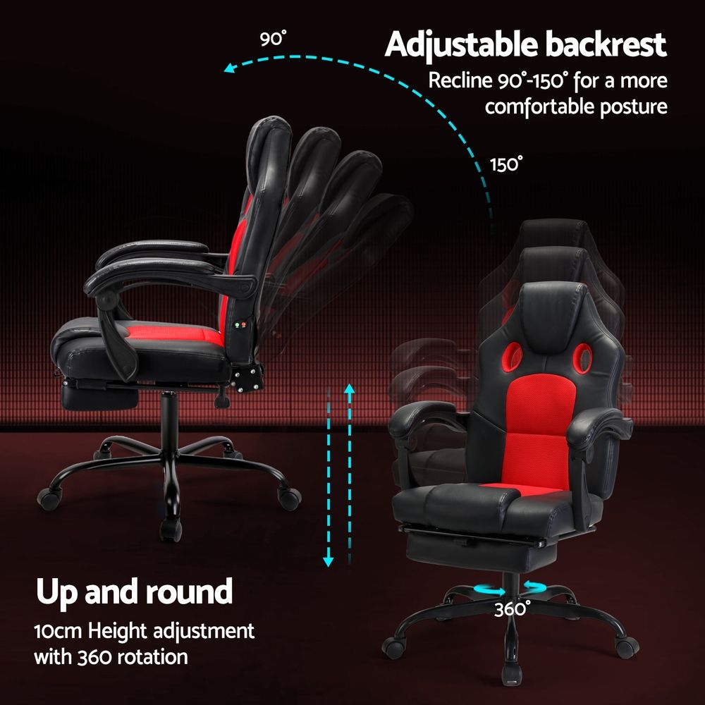 Artiss 2 Point Massage Gaming Office Chair PU Leather Red-Furniture > Office-PEROZ Accessories