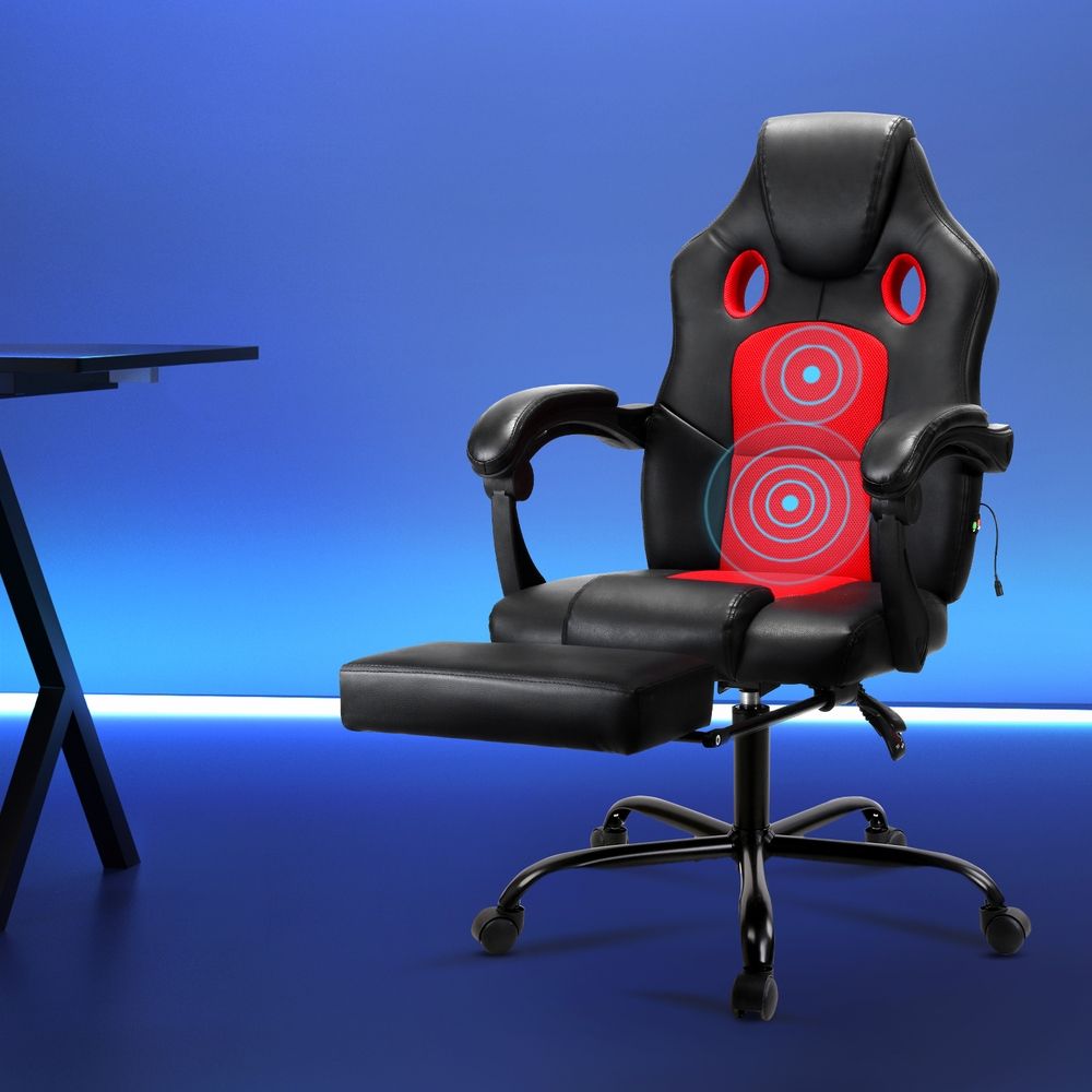Artiss 2 Point Massage Gaming Office Chair PU Leather Red-Furniture > Office-PEROZ Accessories