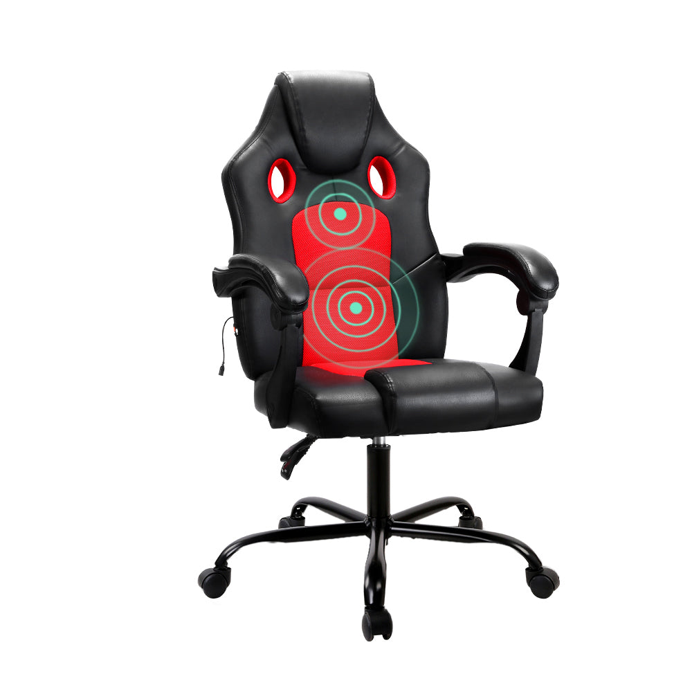 Artiss 2 Point Massage Gaming Office Chair PU Leather Red-Furniture &gt; Office-PEROZ Accessories