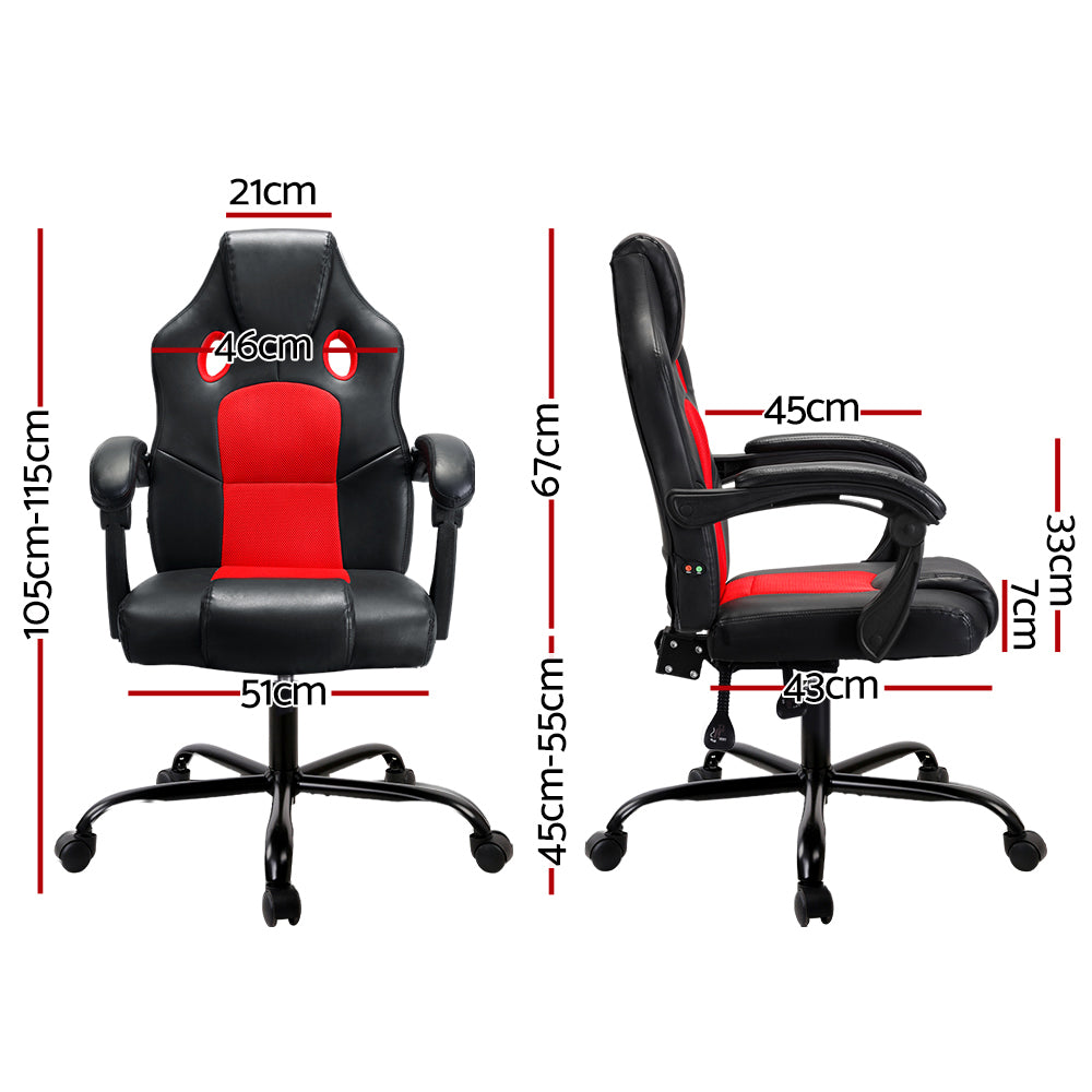 Artiss 2 Point Massage Gaming Office Chair PU Leather Red-Furniture &gt; Office-PEROZ Accessories