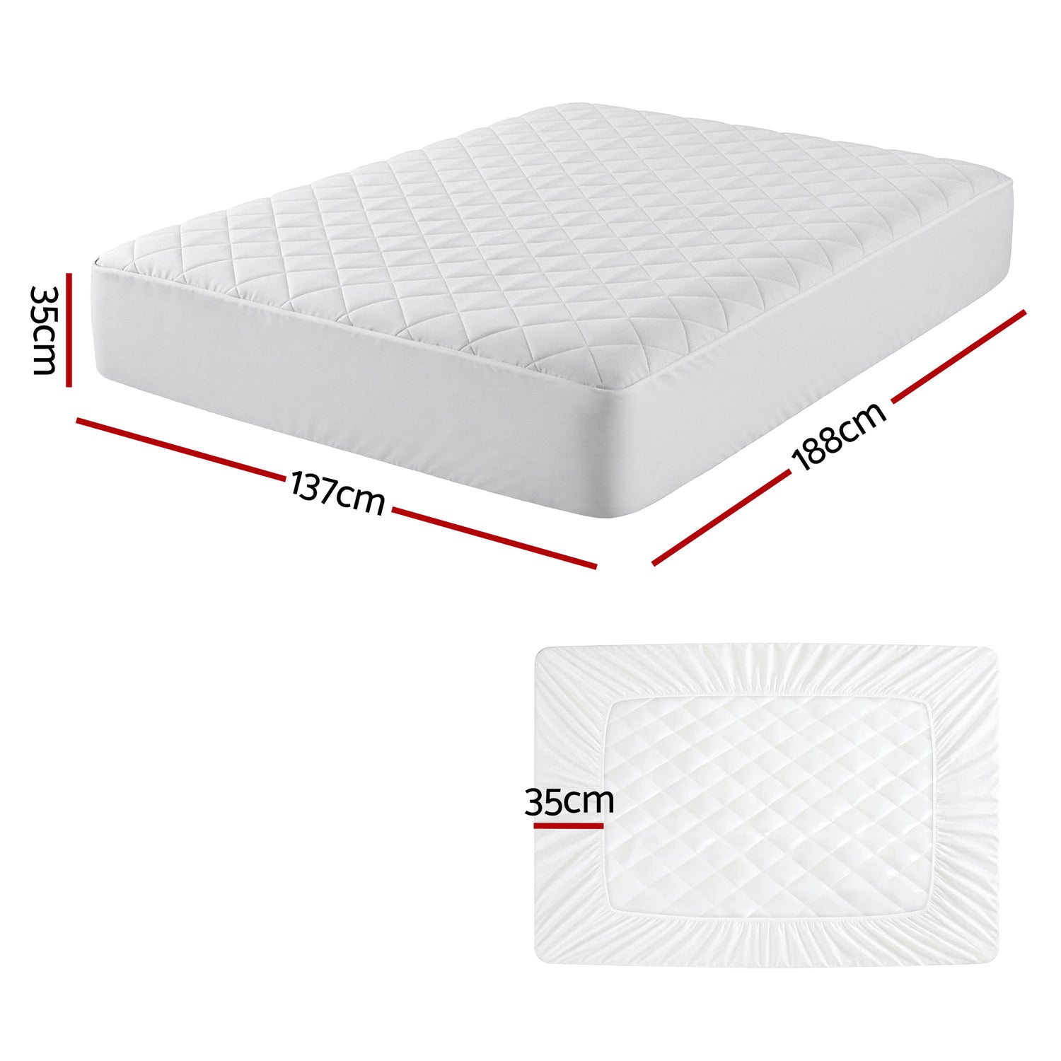 Giselle Waterproof Mattress Protector 100% Cotton Quilted Fitted Cover Double-Home &amp; Garden > Bedding > Mattress Protectors-PEROZ Accessories