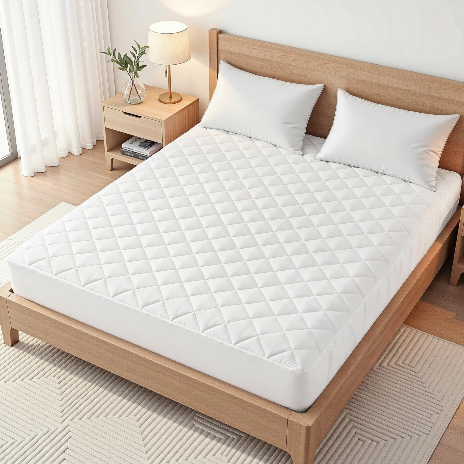 Giselle Waterproof Mattress Protector 100% Cotton Quilted Fitted Cover Double-Home &amp; Garden > Bedding > Mattress Protectors-PEROZ Accessories