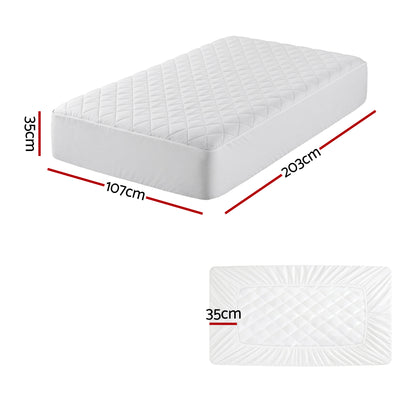 Giselle Waterproof Mattress Protector 100% Cotton Quilted Fitted Cover King Single-Home &amp; Garden > Bedding > Mattress Protectors-PEROZ Accessories