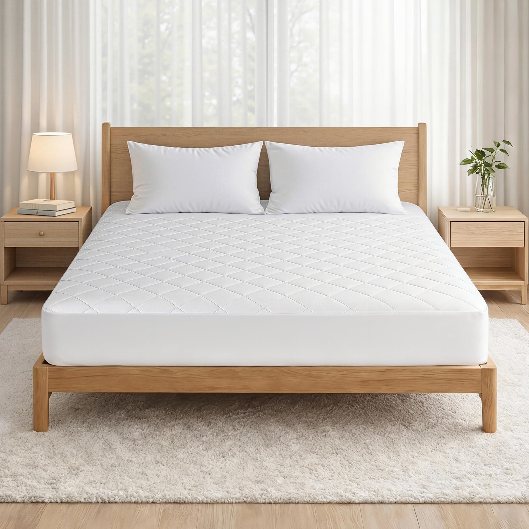 Giselle Waterproof Mattress Protector 100% Cotton Quilted Fitted Cover Queen-Home &amp; Garden > Bedding > Mattress Protectors-PEROZ Accessories
