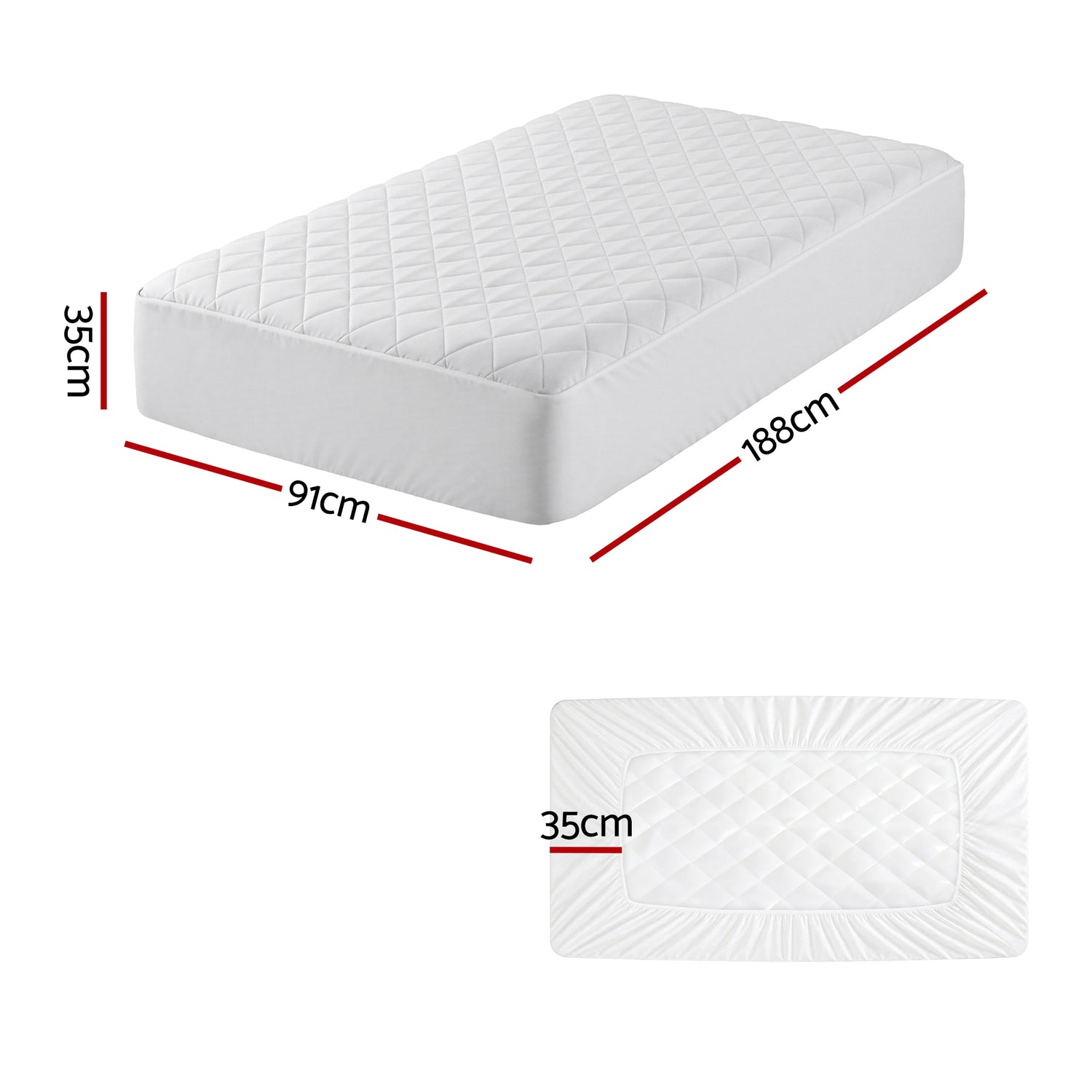 Giselle Waterproof Mattress Protector 100% Cotton Quilted Fitted Cover Single-Home &amp; Garden > Bedding > Mattress Protectors-PEROZ Accessories
