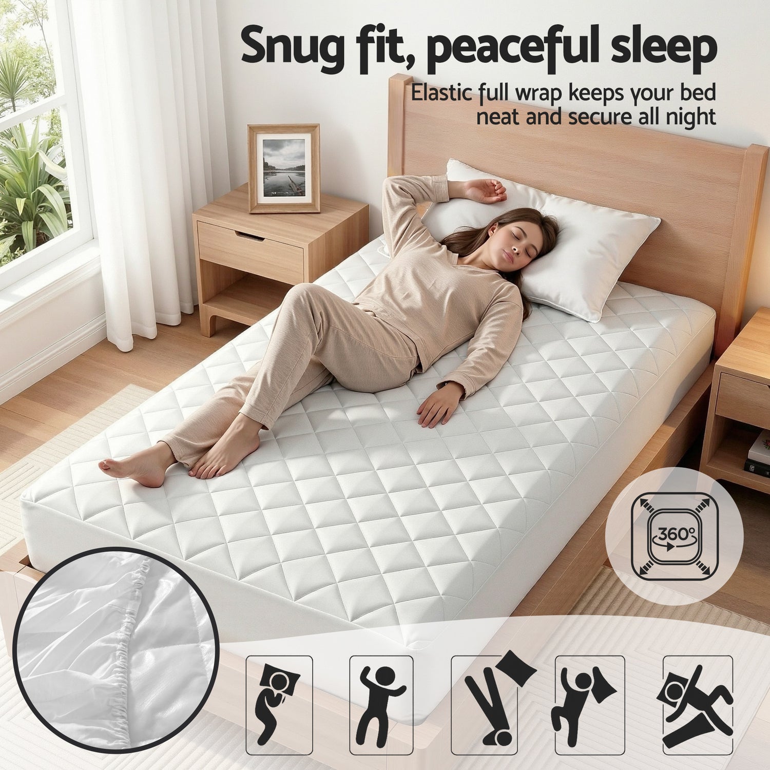 Giselle Waterproof Mattress Protector 100% Cotton Quilted Fitted Cover Single-Home &amp; Garden > Bedding > Mattress Protectors-PEROZ Accessories