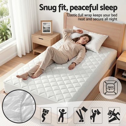 Giselle Waterproof Mattress Protector 100% Cotton Quilted Fitted Cover Single-Home &amp; Garden > Bedding > Mattress Protectors-PEROZ Accessories