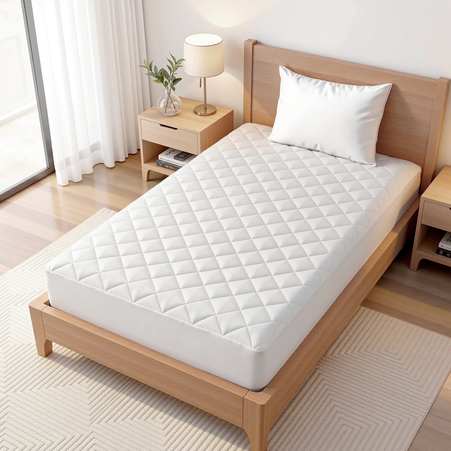 Giselle Waterproof Mattress Protector 100% Cotton Quilted Fitted Cover Single-Home &amp; Garden > Bedding > Mattress Protectors-PEROZ Accessories