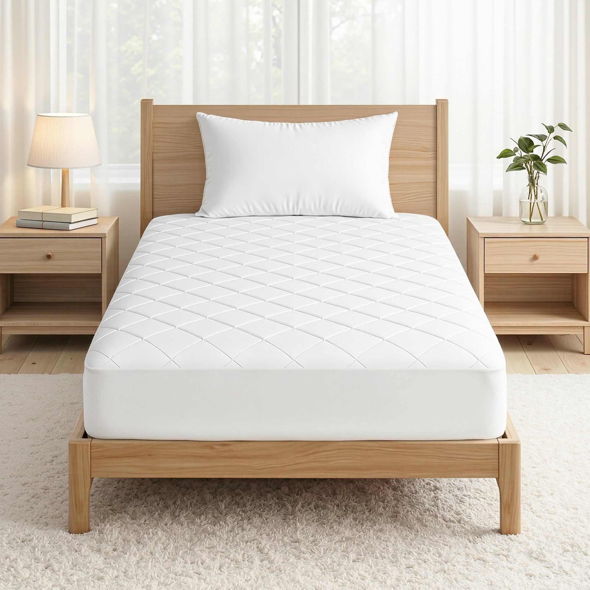 Giselle Waterproof Mattress Protector 100% Cotton Quilted Fitted Cover Single-Home &amp; Garden > Bedding > Mattress Protectors-PEROZ Accessories